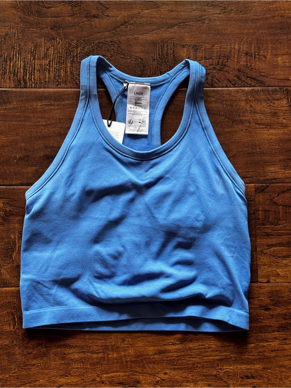 NWT LNDR Ribbed Racerback Cropped Tank Top Vibrant Blue Seamless Knit Size S/M